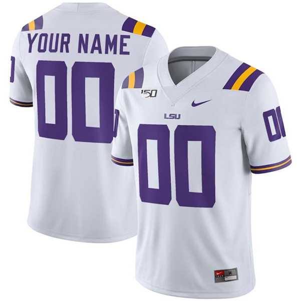 Men%27s LSU Tigers Custom White With 150th Patch Limited Stitched Jersey